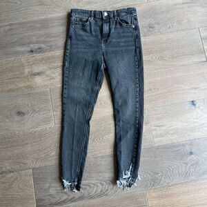 Top Shop Jamie Women's  Stretchy High Rise Skinny Chewed Hem Jeans Blue Size W30